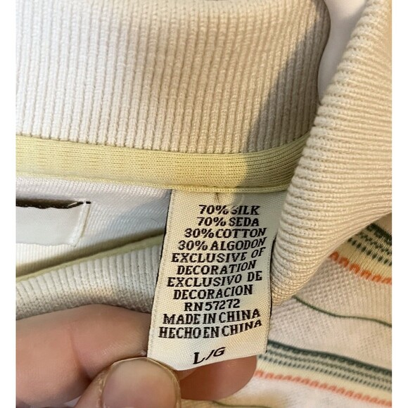 Perry Ellis Polo Shirt Mens Large White Striped Short Sleeve Shirt Modern Fit - Picture 4 of 7